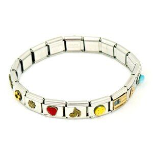 Vintage Nomination Italian Charm Bracelet Stainless Steel Stretch w/18 Charms